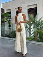 Women's Halter Neck Pleated Wide-Leg Set