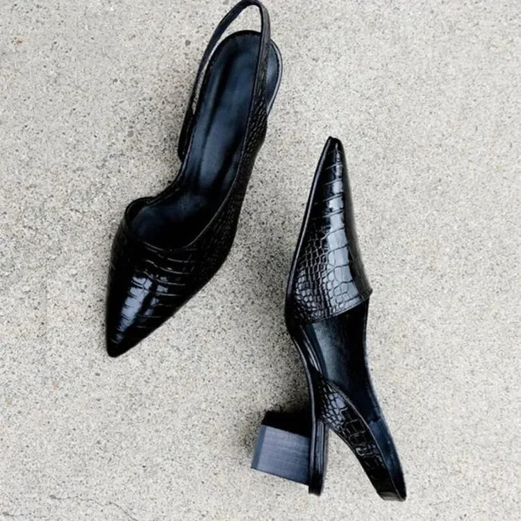 Women's Pointed-Toe Slingback Pumps with Block Heel
