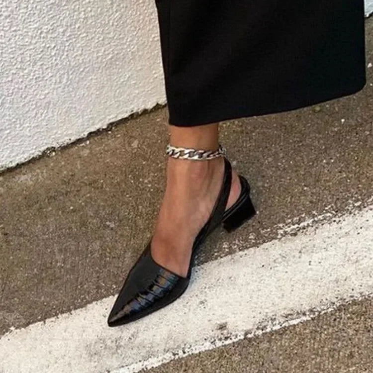 Women's Pointed-Toe Slingback Pumps with Block Heel