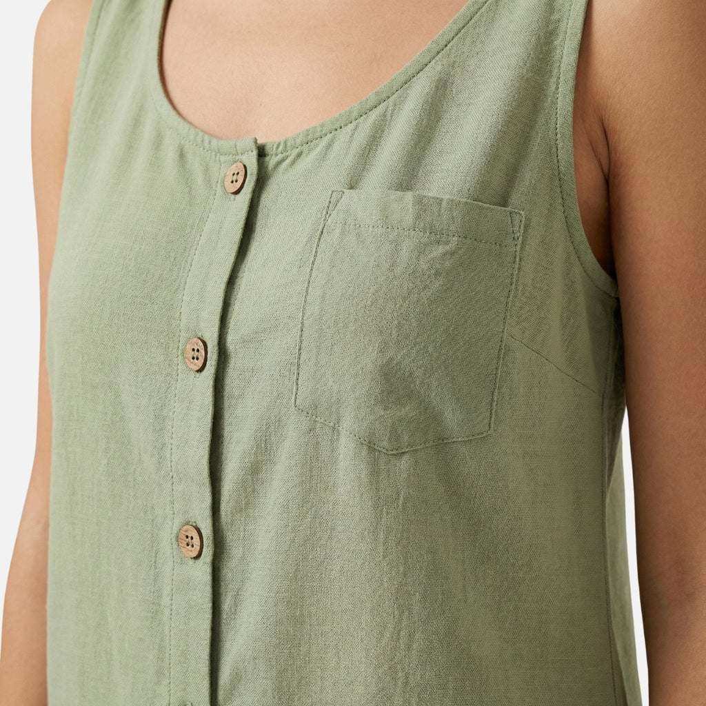 Women's Relaxed Cotton Sleeveless Top with Button Front