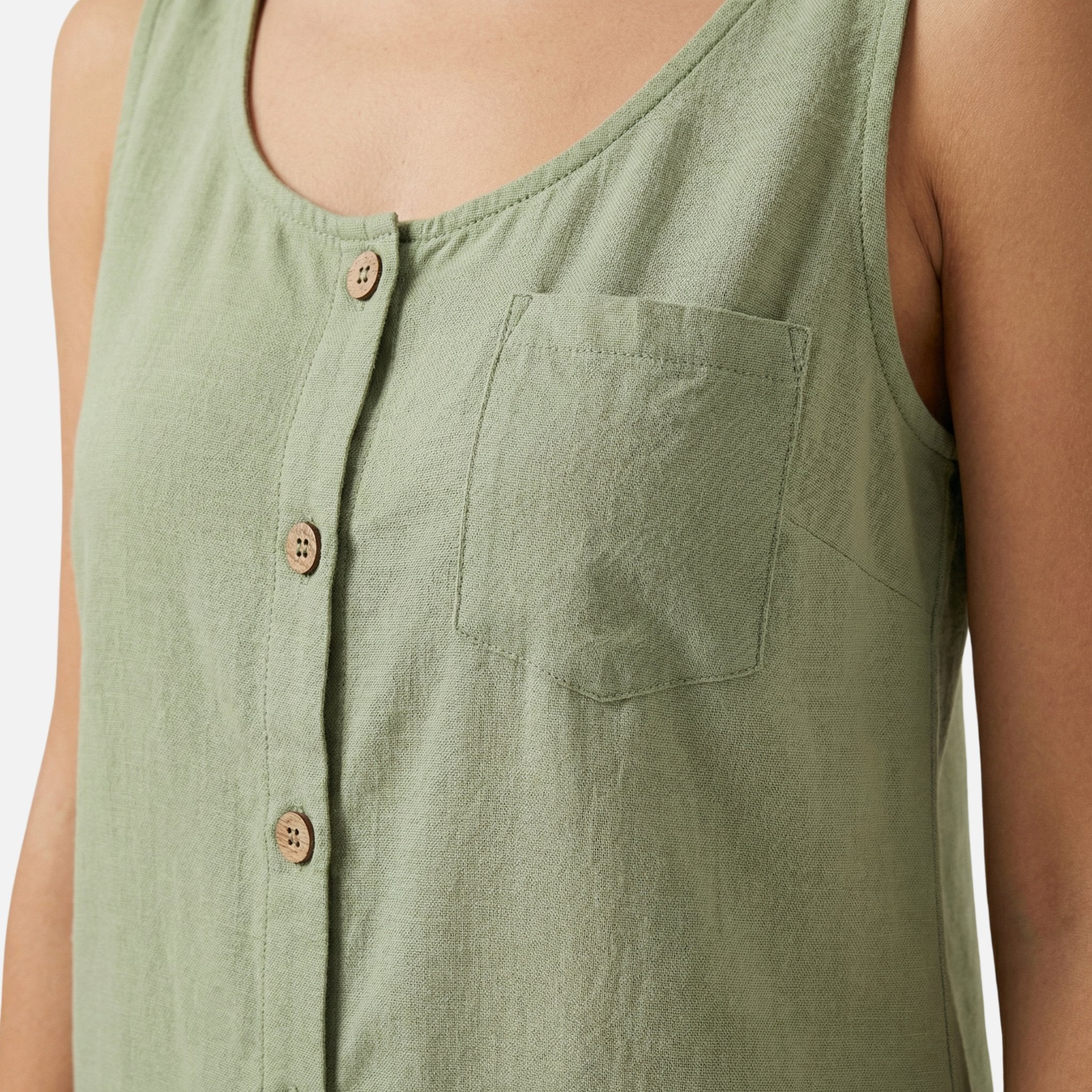 Women's Relaxed Cotton Sleeveless Top with Button Front