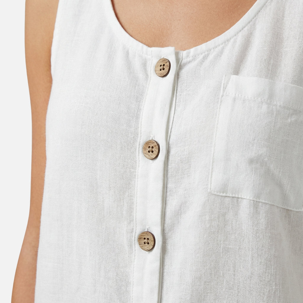 Women's Relaxed Cotton Sleeveless Top with Button Front
