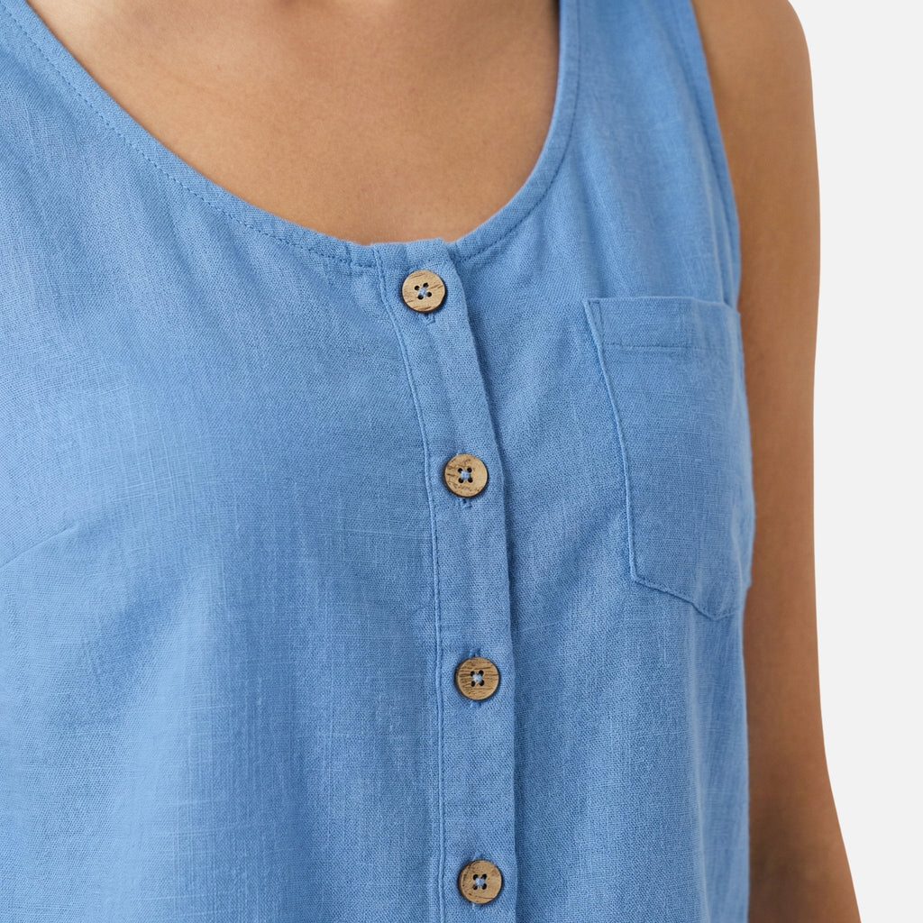 Women's Relaxed Cotton Sleeveless Top with Button Front