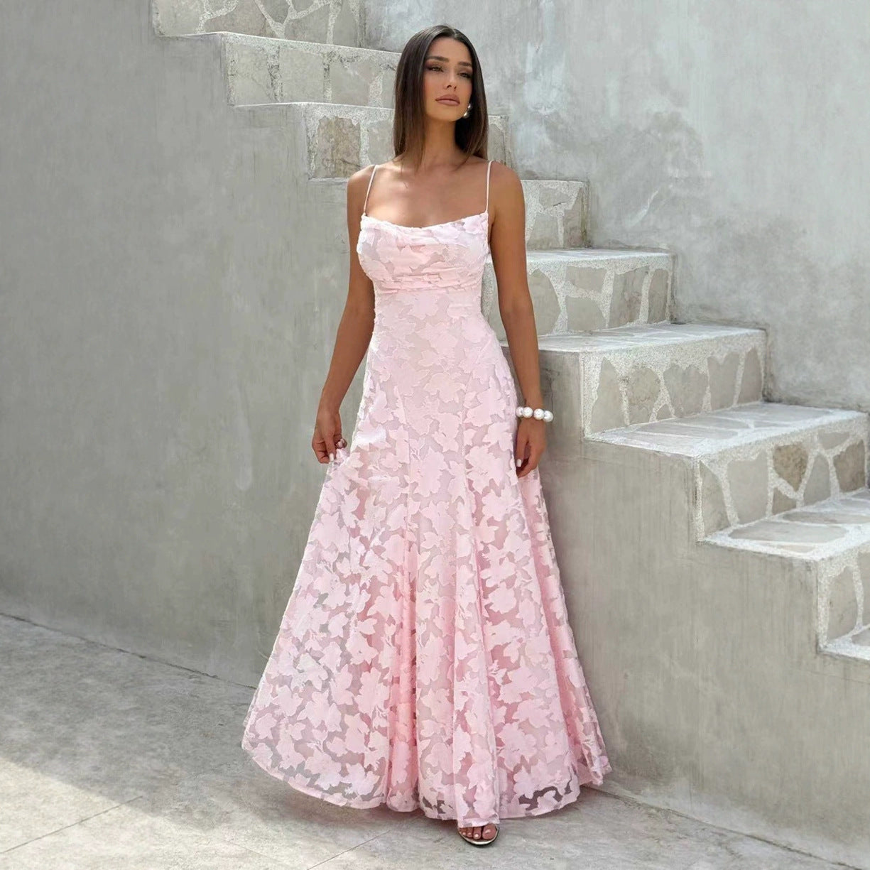 Women's Floral Maxi Dress with Cowl Neck