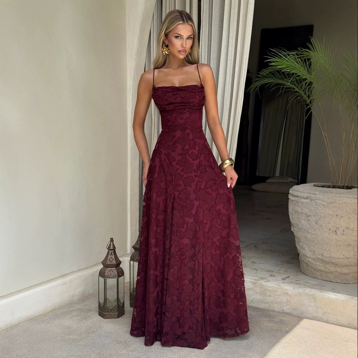 Women's Floral Maxi Dress with Cowl Neck