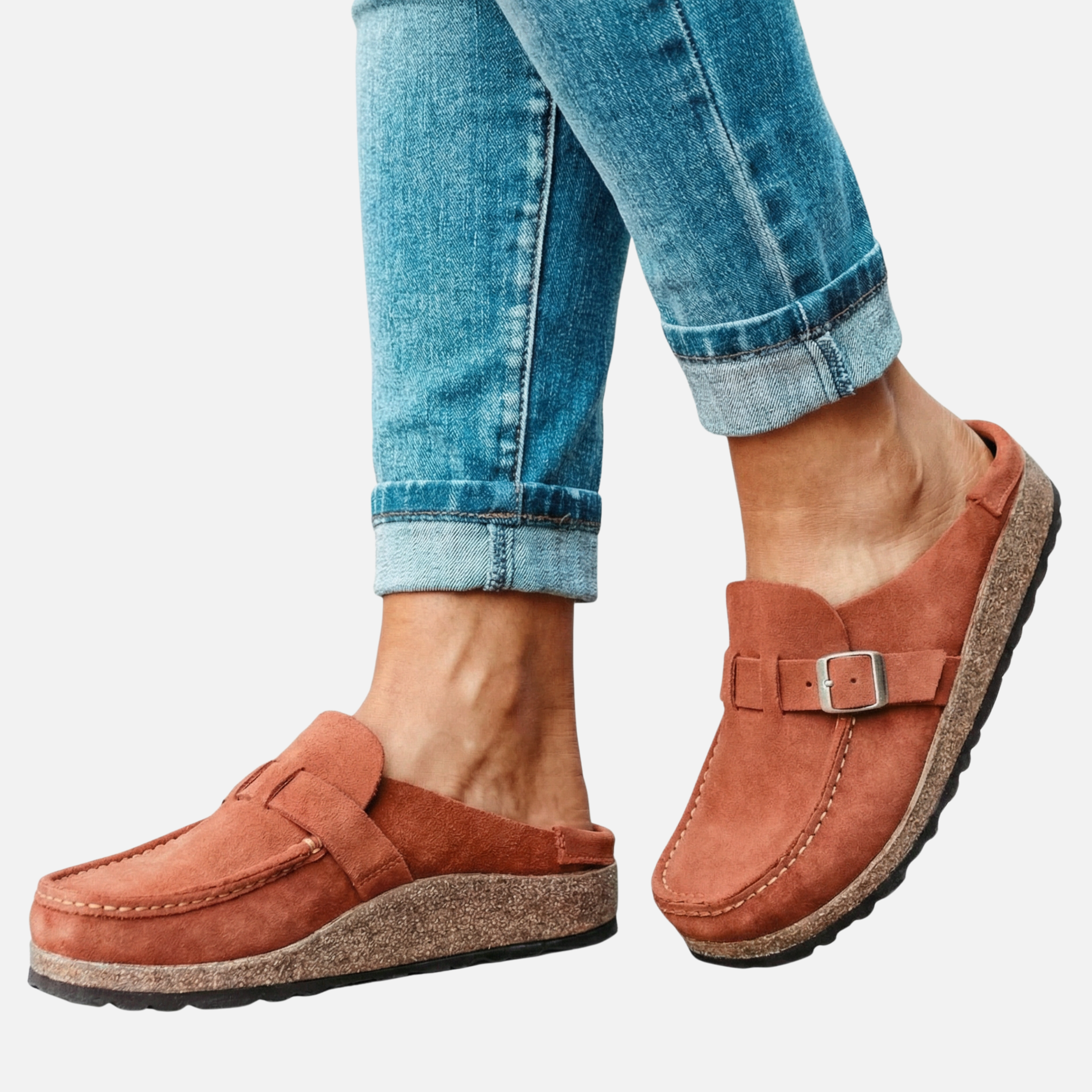 Women's Faux Suede Mule Loafers with Buckle Strap
