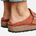 Women's Faux Suede Mule Loafers with Buckle Strap