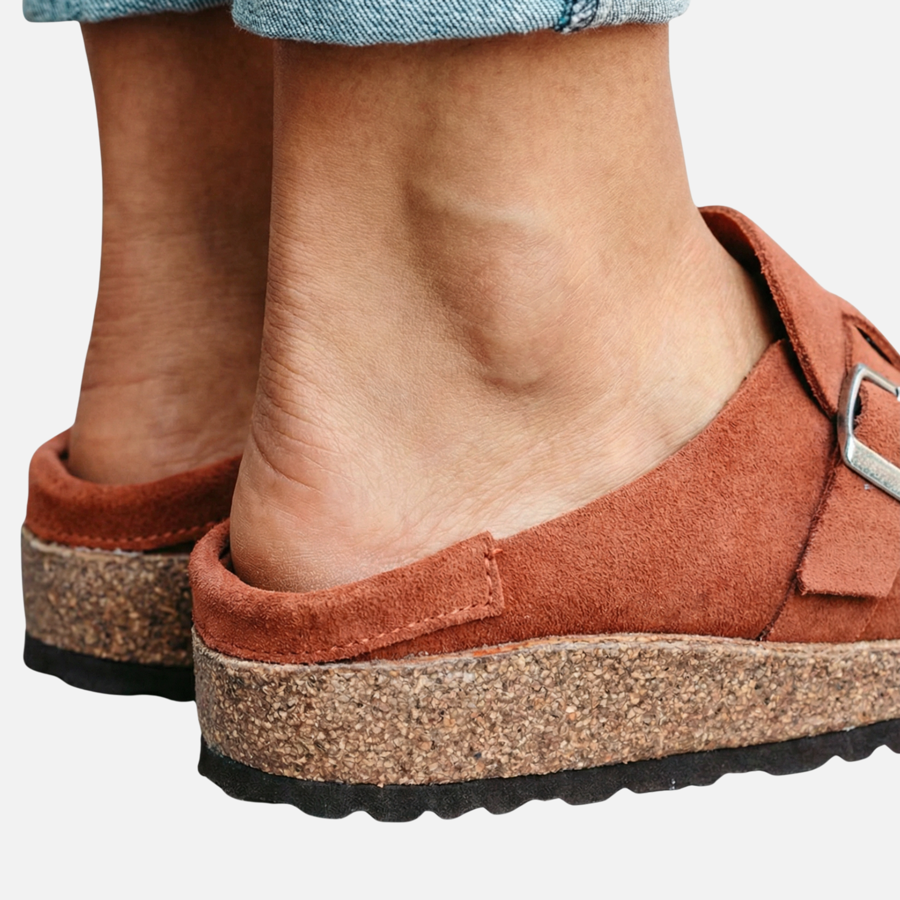 Women's Faux Suede Mule Loafers with Buckle Strap
