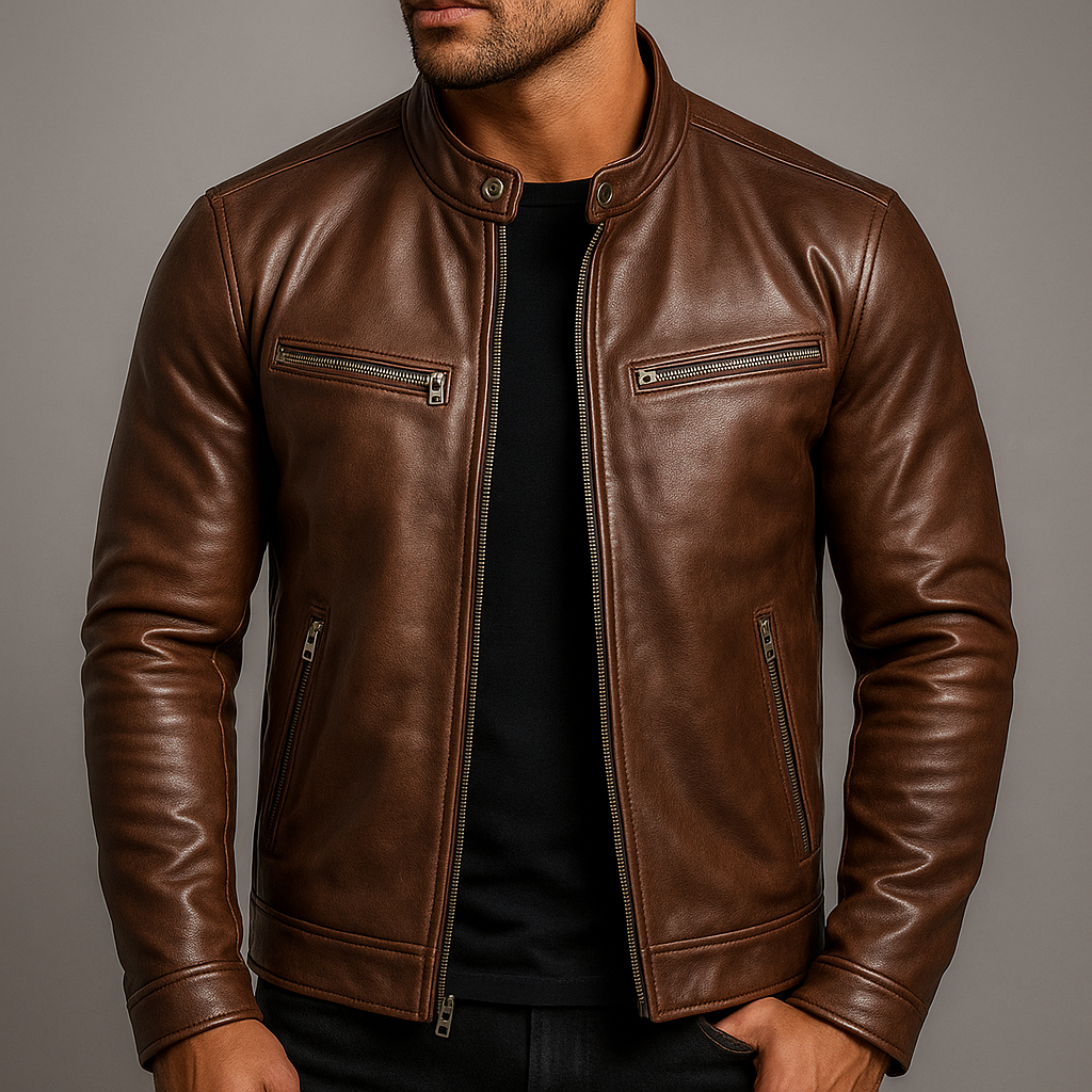 Men's Faux-Suede Biker Jacket with Zip-Up Moto Structure