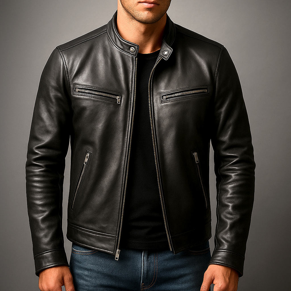 Men's Faux-Suede Biker Jacket with Zip-Up Moto Structure