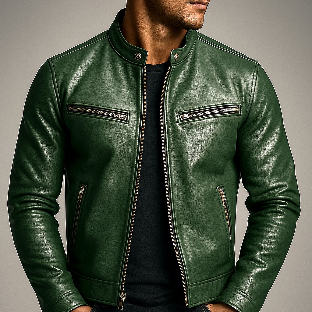 Men's Faux-Suede Biker Jacket with Zip-Up Moto Structure