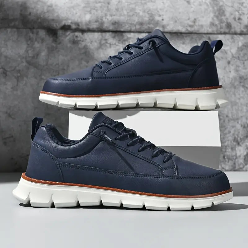 Men's Faux Leather Casual Sneakers with Padded Collar