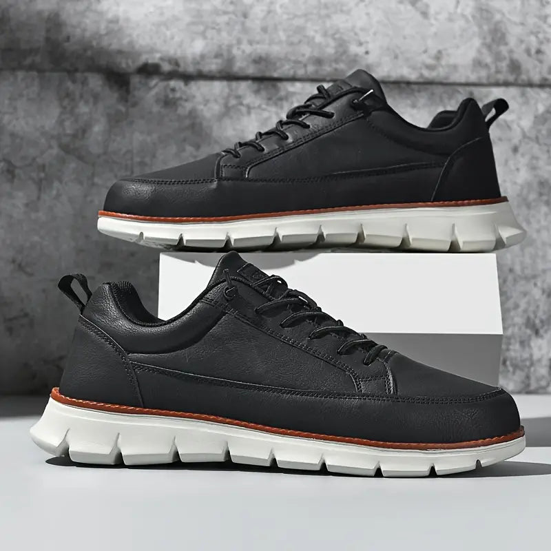 Men's Faux Leather Casual Sneakers with Padded Collar