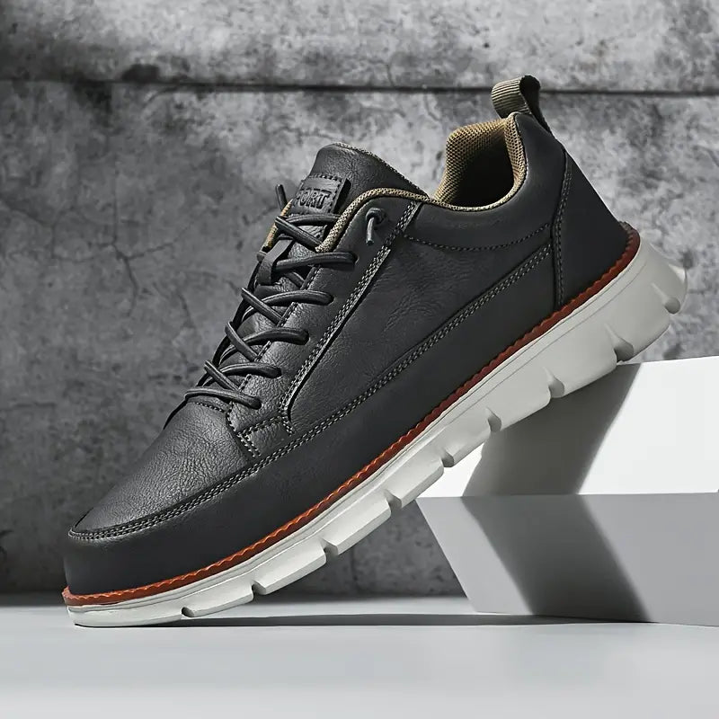 Men's Faux Leather Casual Sneakers with Padded Collar