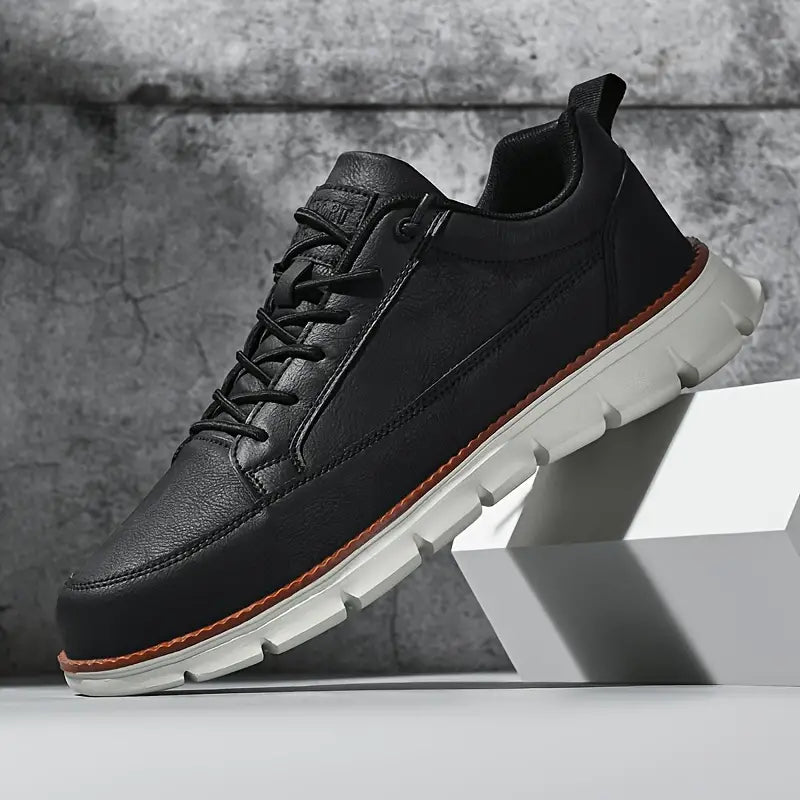 Men's Faux Leather Casual Sneakers with Padded Collar