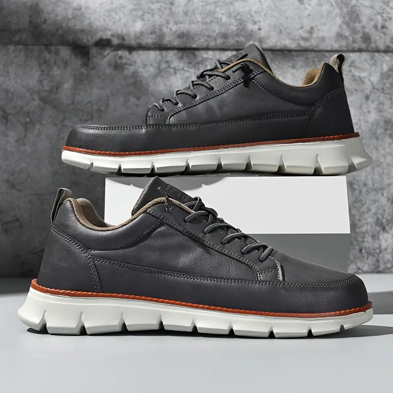 Men's Faux Leather Casual Sneakers with Padded Collar