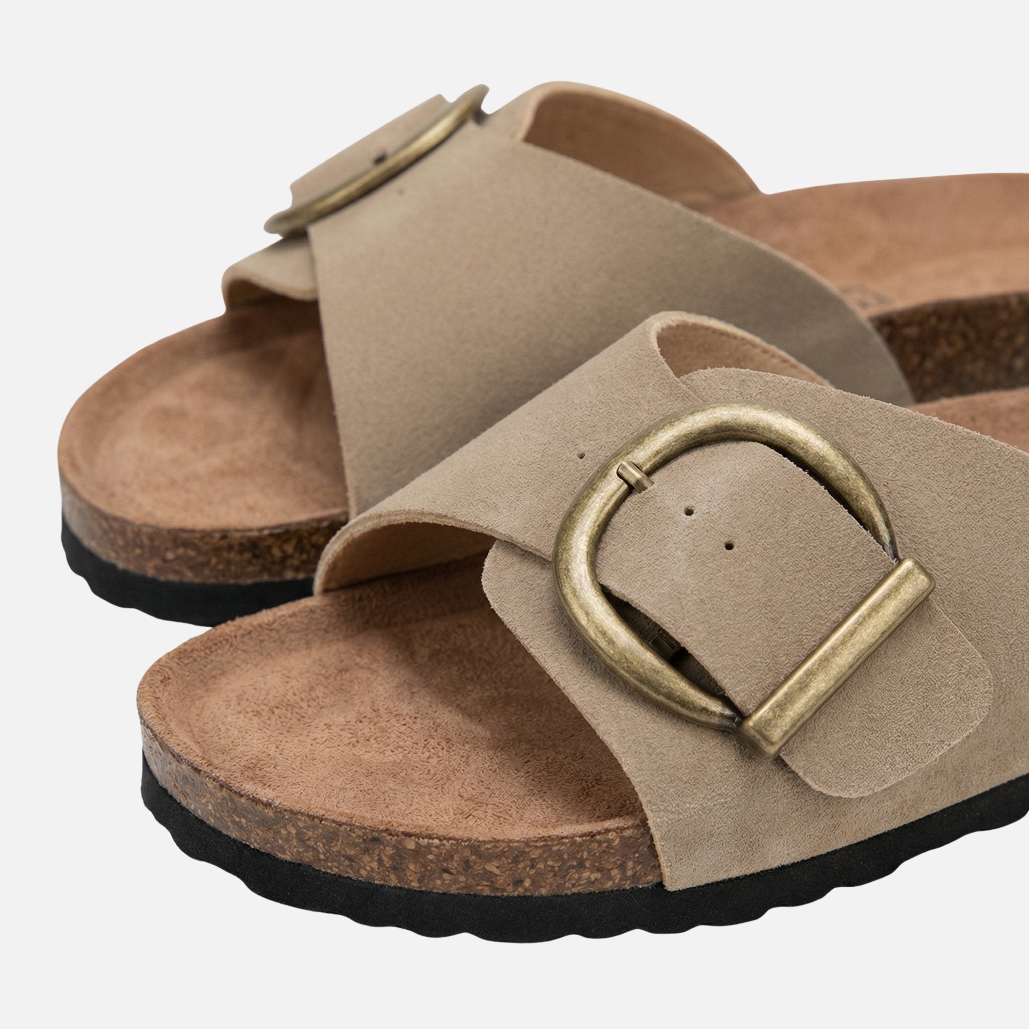 Women's Faux Leather Cork Sandals with Slip-On Design