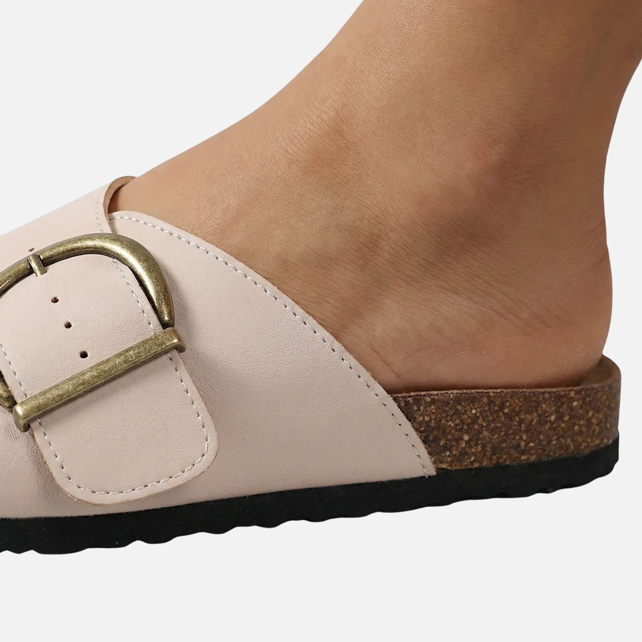 Women's Faux Leather Cork Sandals with Slip-On Design