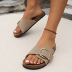 Women's Faux Leather Cork Sandals with Slip-On Design