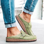 Women's Faux Suede Mule Loafers with Buckle Strap