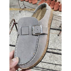 Women's Faux Suede Mule Loafers with Buckle Strap