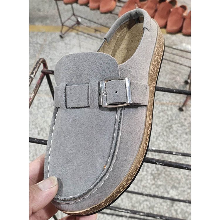 Women's Faux Suede Mule Loafers with Buckle Strap