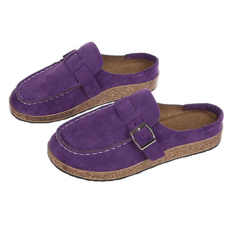 Women's Faux Suede Mule Loafers with Buckle Strap