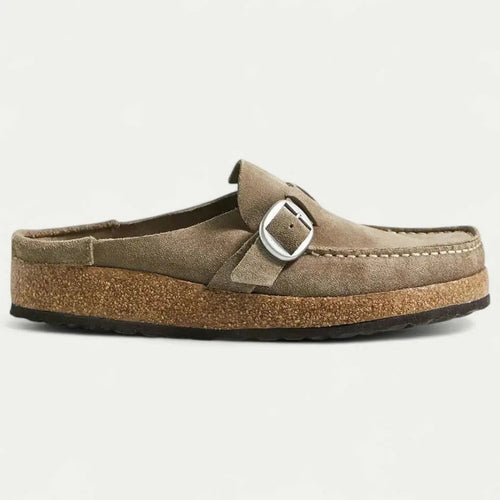 Women's Faux Suede Mule Loafers with Buckle Strap