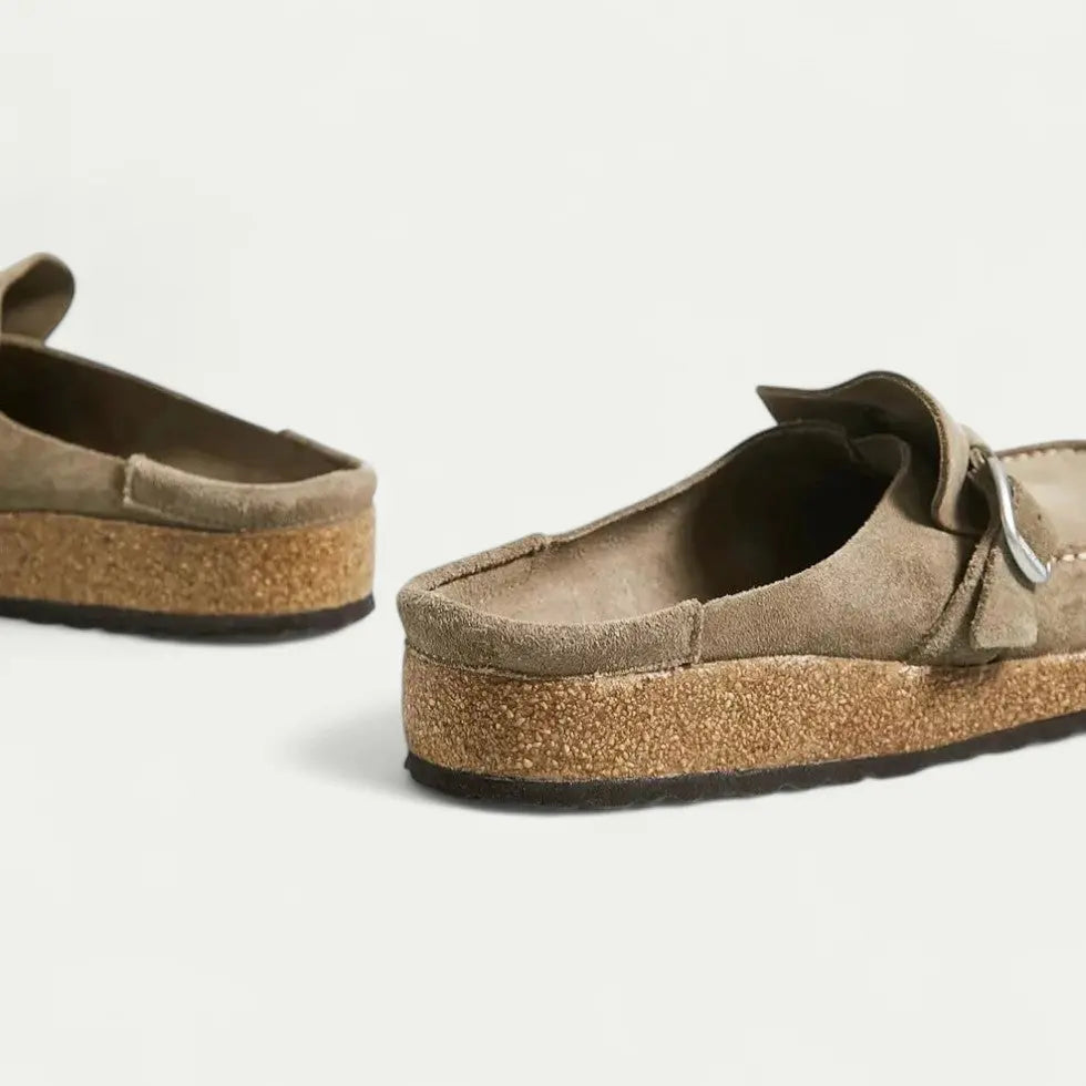 Women's Faux Suede Mule Loafers with Buckle Strap