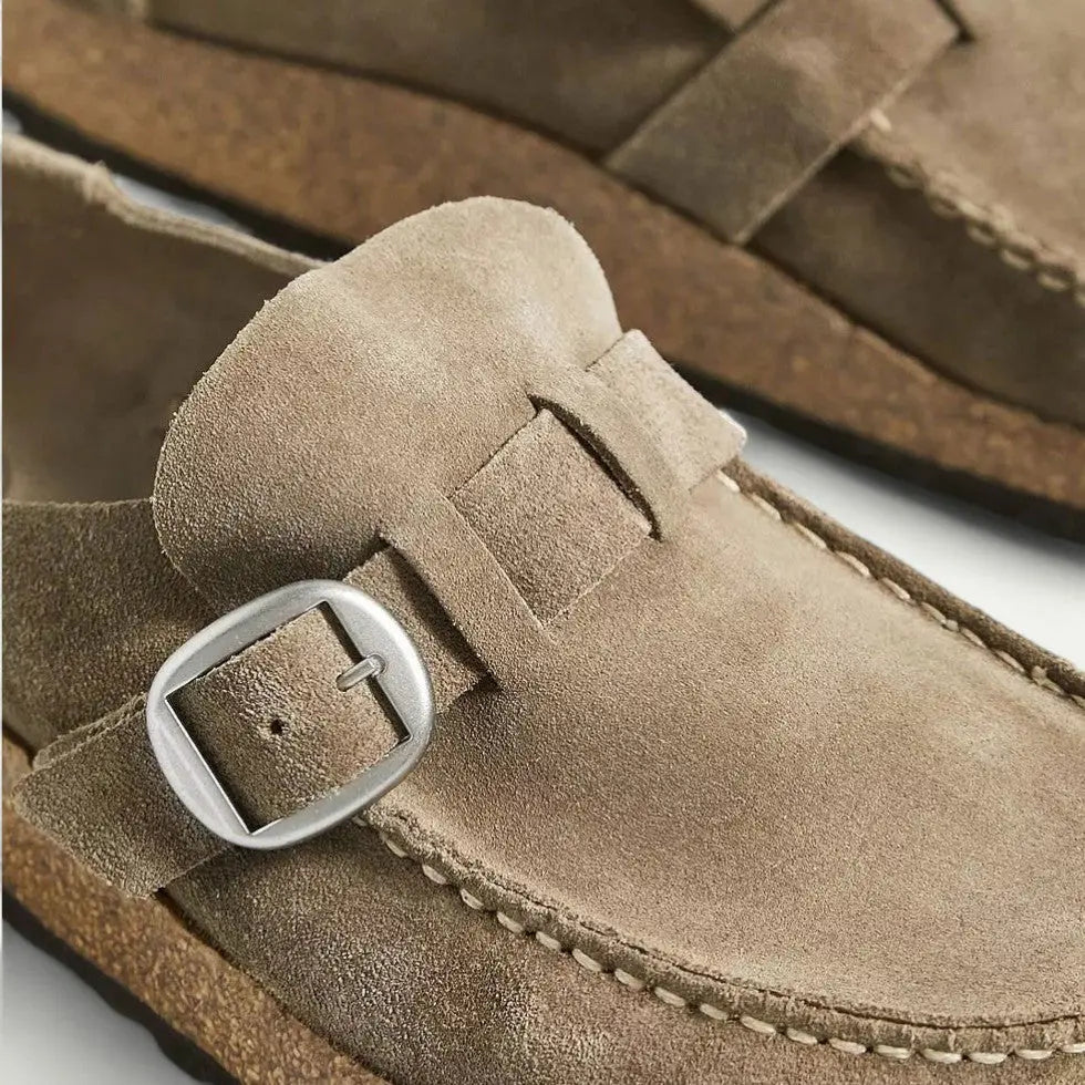 Women's Faux Suede Mule Loafers with Buckle Strap