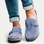 Women's Faux Suede Mule Loafers with Buckle Strap