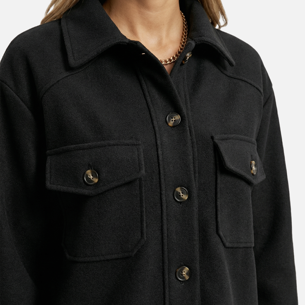 Women's Felt Shirt-Collar Jacket with Tie Belt