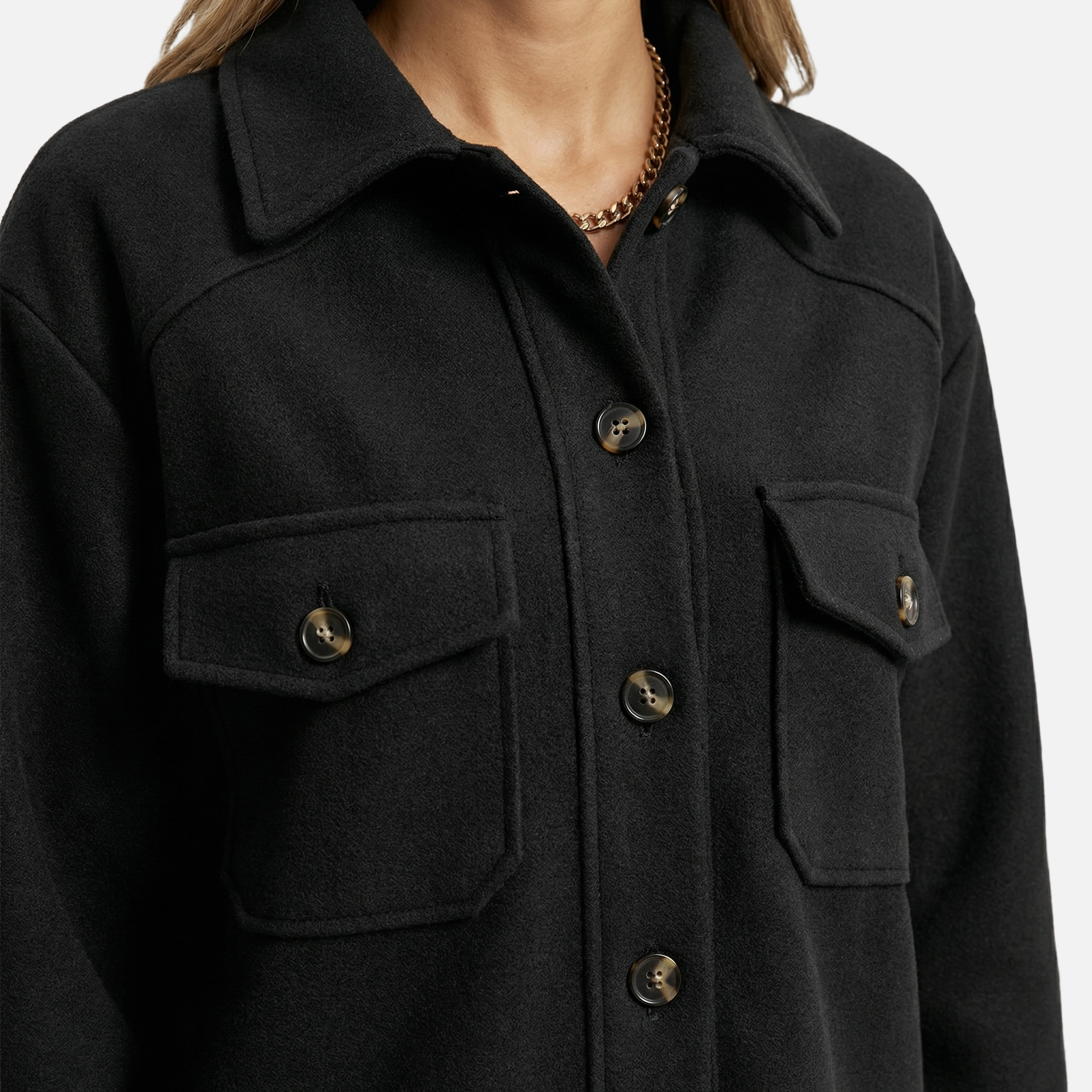 Women's Felt Shirt-Collar Jacket with Tie Belt
