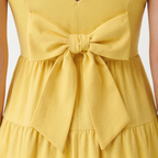 Women's Butter Yellow Fit-and-Flare Mini Dress with Tiered Skirt
