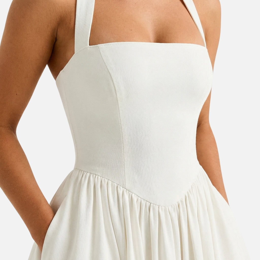 Women's Fit and Flare Midi Dress with Halter Neck