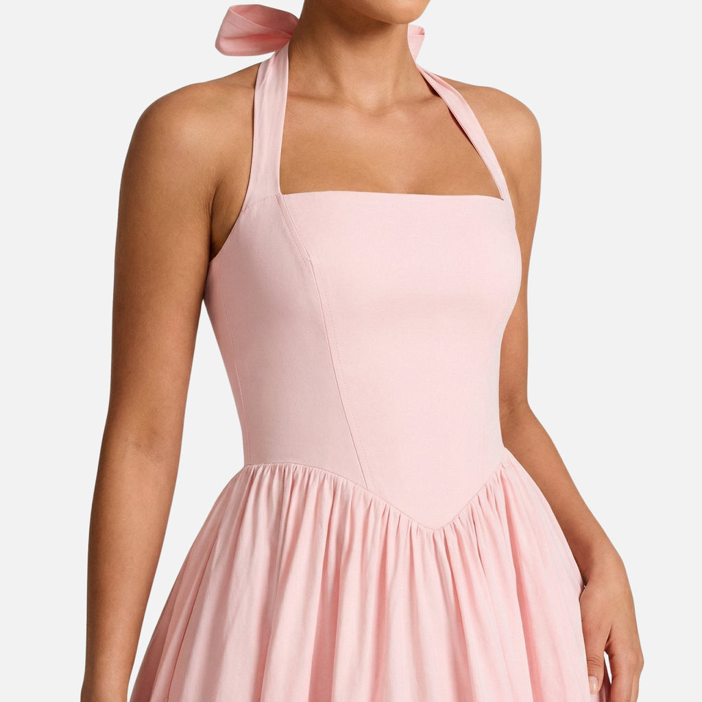 Women's Fit and Flare Midi Dress with Halter Neck