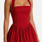 Women's Fit and Flare Midi Dress with Halter Neck