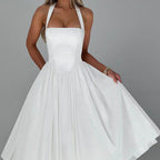 Women's Fit and Flare Midi Dress with Halter Neck