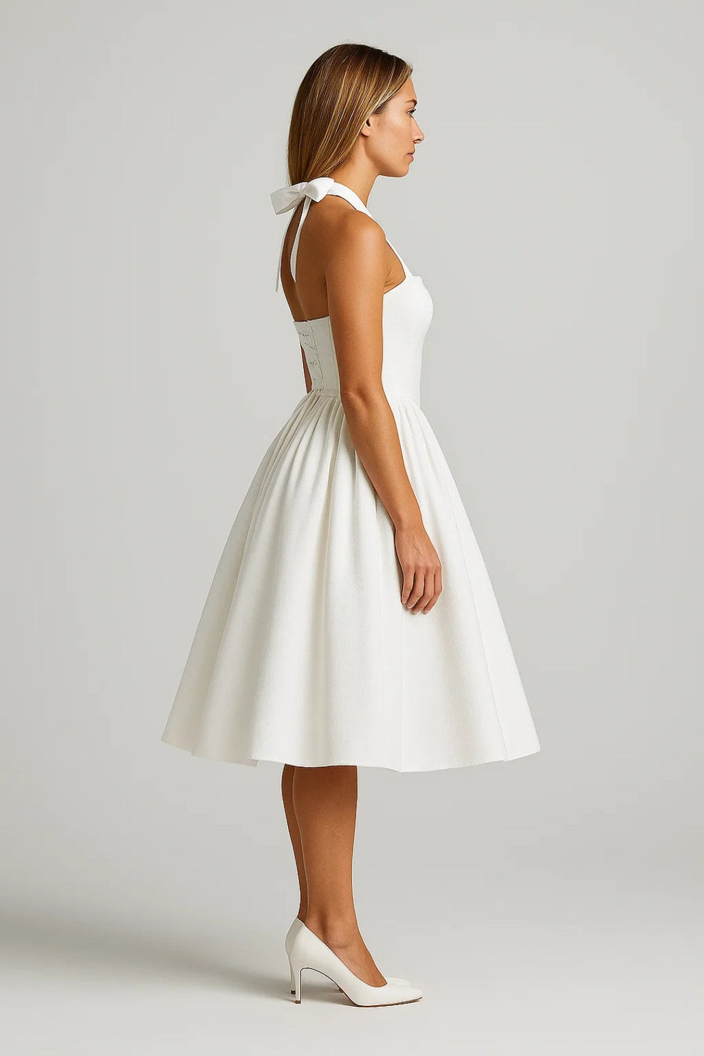 Women's Fit and Flare Midi Dress with Halter Neck