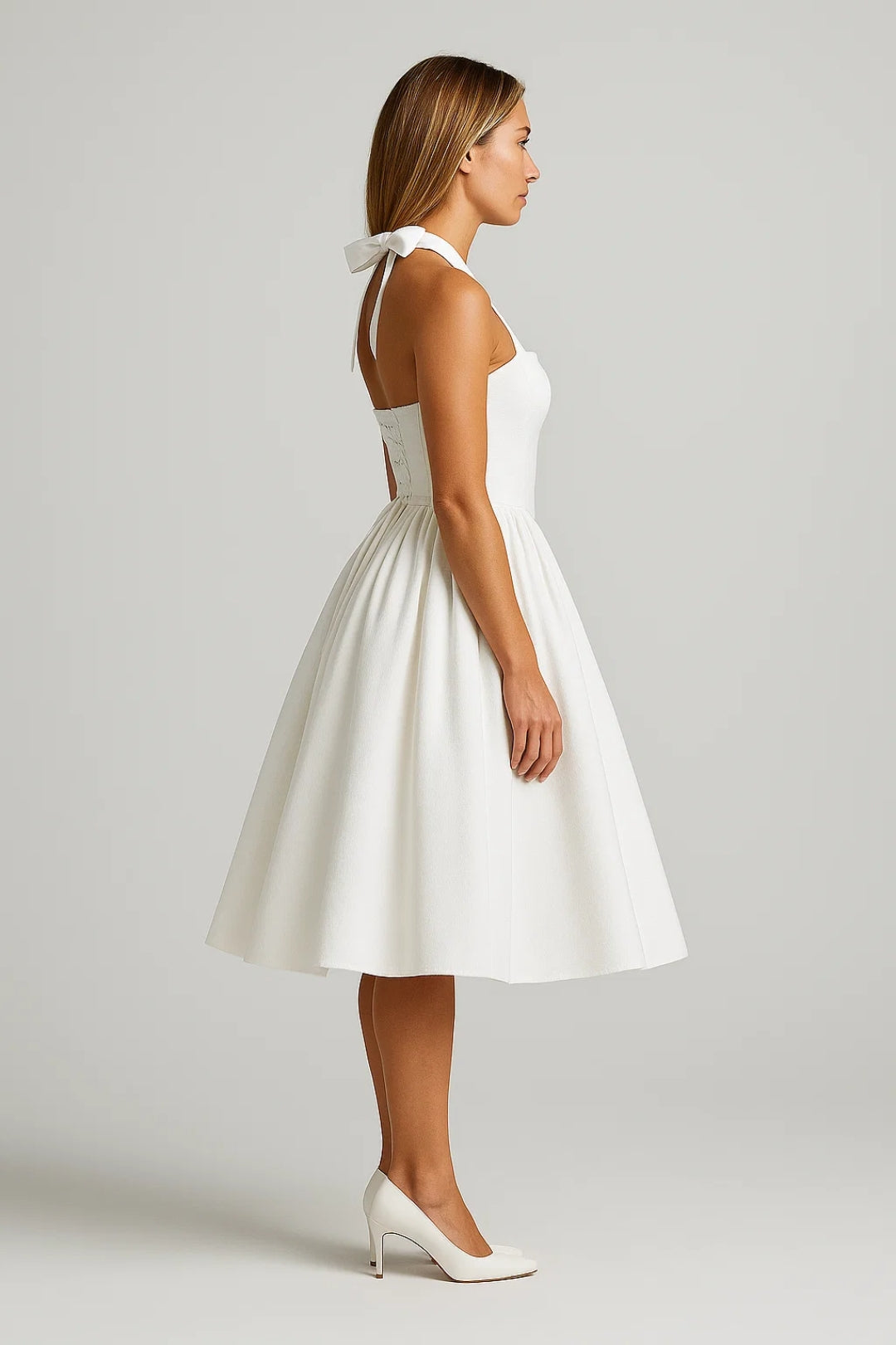 Women's Fit and Flare Midi Dress with Halter Neck