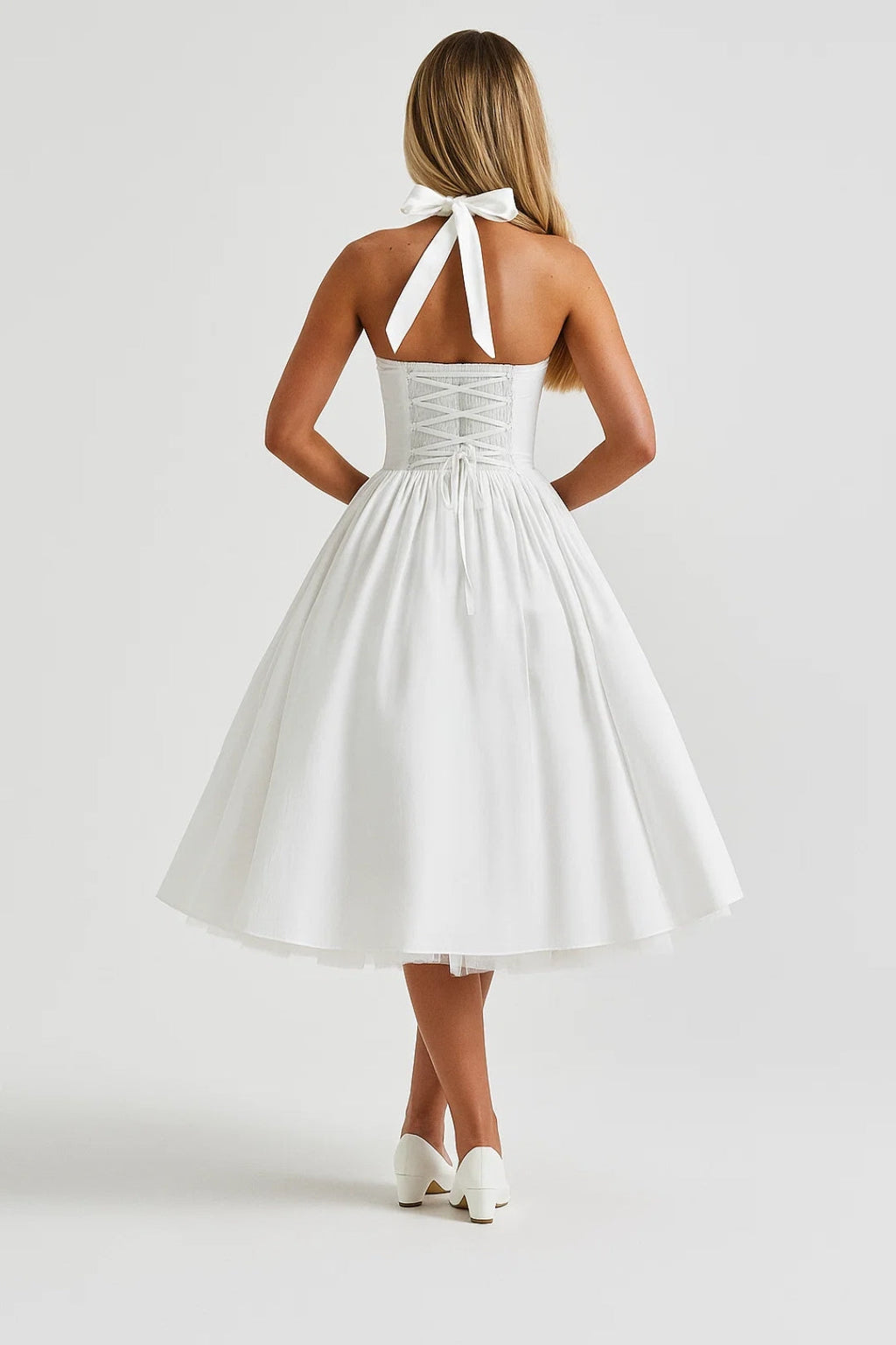 Women's Fit and Flare Midi Dress with Halter Neck