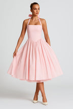 Women's Fit and Flare Midi Dress with Halter Neck