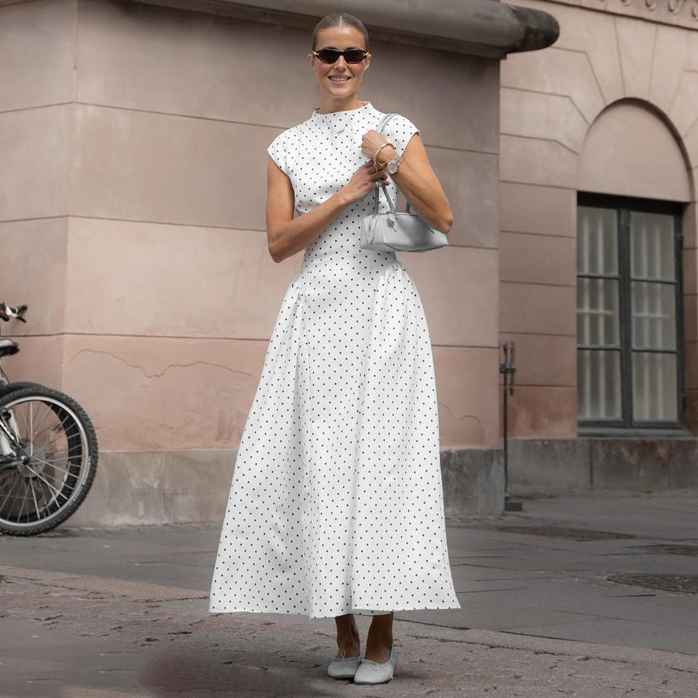 Women's Fit-and-Flare Midi Dress with Polka Dot Pattern