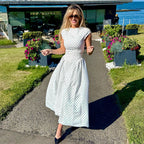 Women's Fit-and-Flare Midi Dress with Polka Dot Pattern