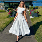 Women's Fit-and-Flare Midi Dress with Polka Dot Pattern