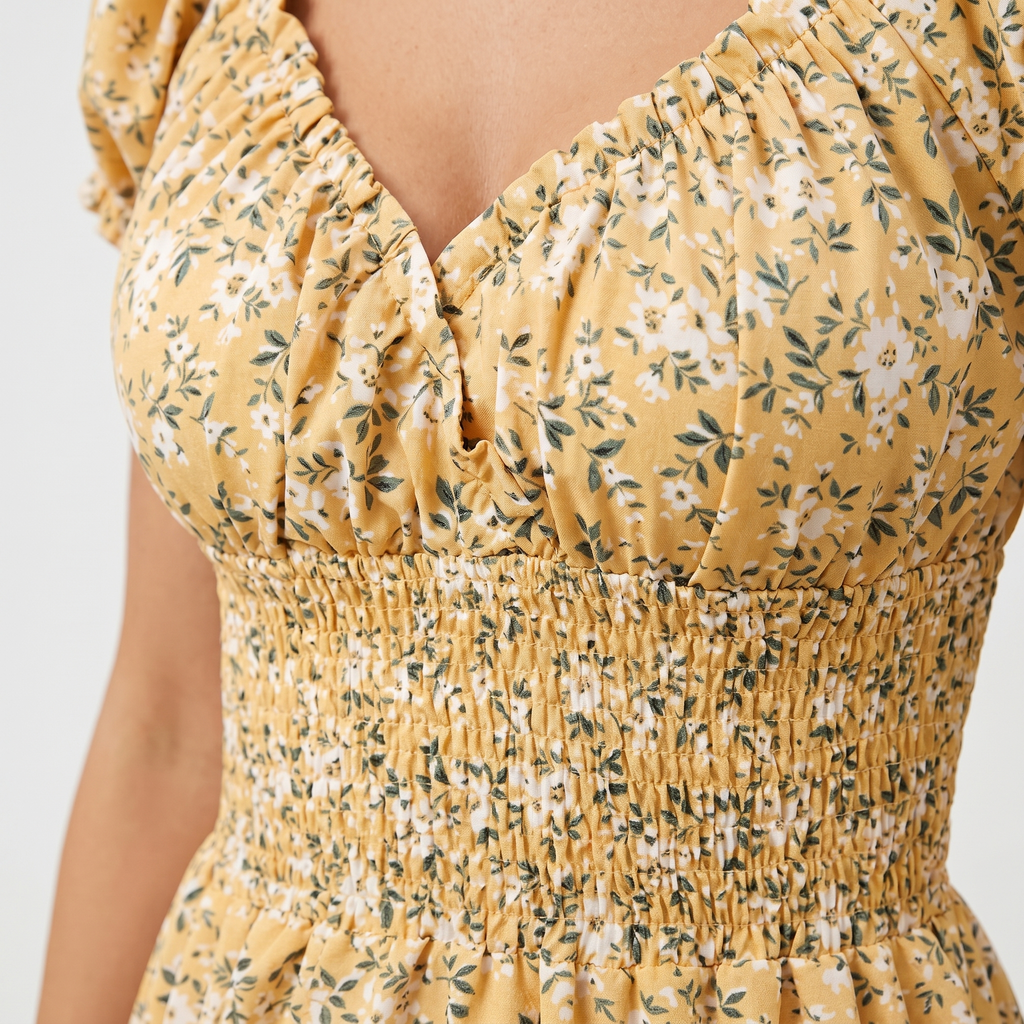 Women's Fit-and-Flare Midi Dress with Floral Print