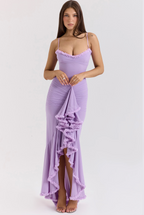 Women's Fitted Knit Maxi Dress with Ruched Mermaid Silhouette