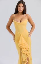 Women's Fitted Knit Maxi Dress with Ruched Mermaid Silhouette