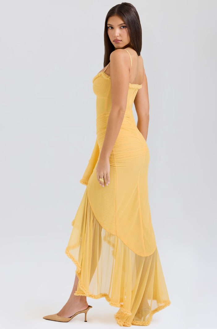 Women's Fitted Knit Maxi Dress with Ruched Mermaid Silhouette