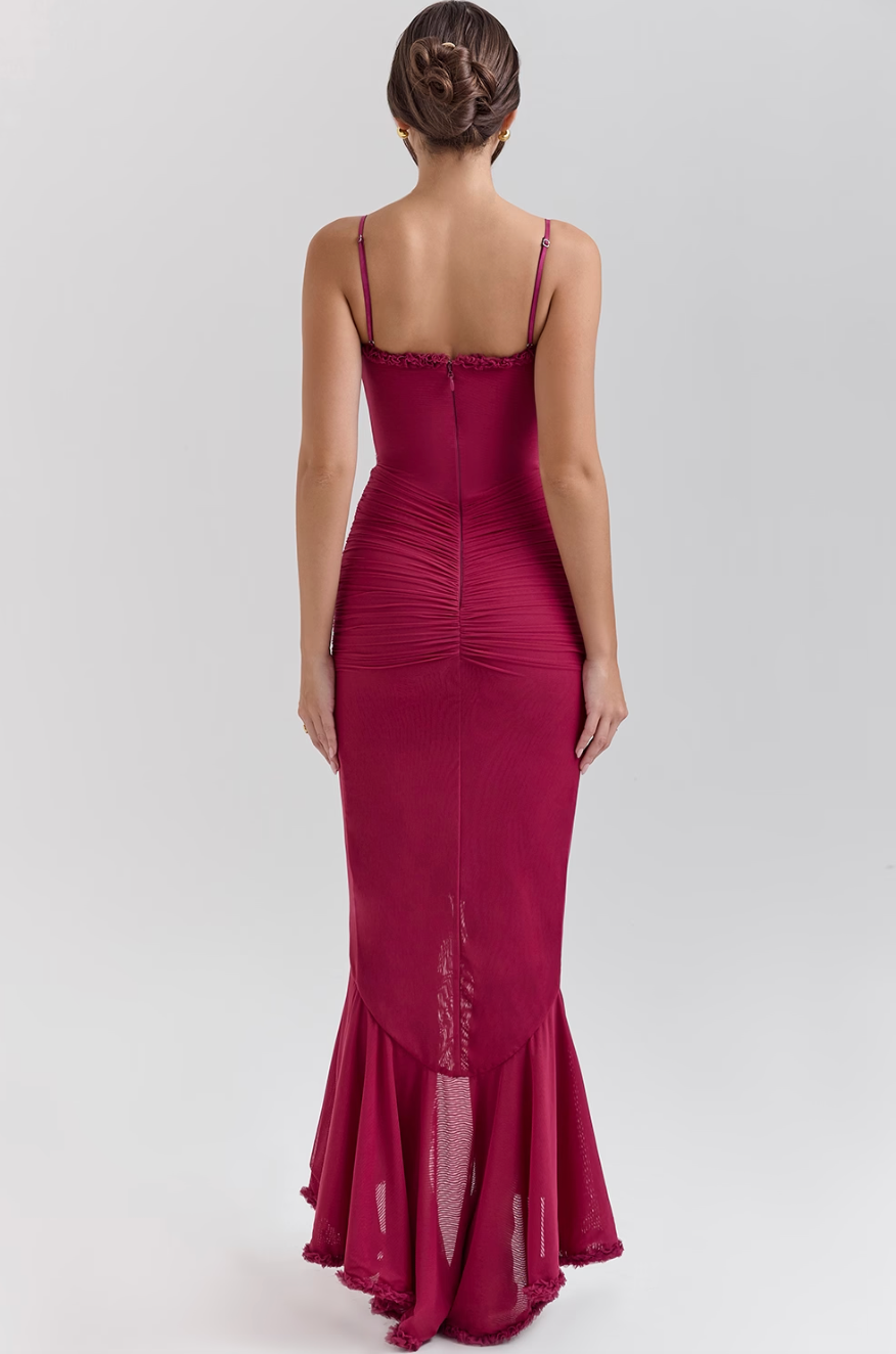 Women's Fitted Knit Maxi Dress with Ruched Mermaid Silhouette